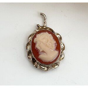 Genuine Cameo Shell Hand Carved Sterling Silver 925 Vintage Pendant | Charm